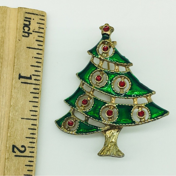Vintage Enamel Christmas Holiday Pin Brooch Gold tone - Picture 4 of 4